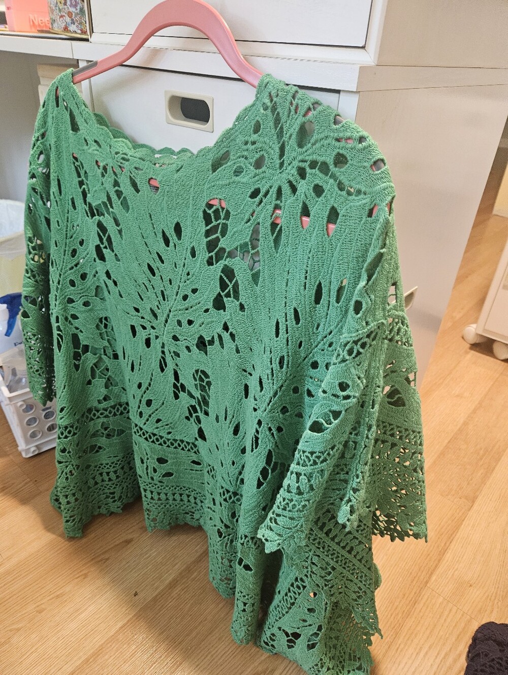 Chico's Green Crochet Openwork Poncho Sweater